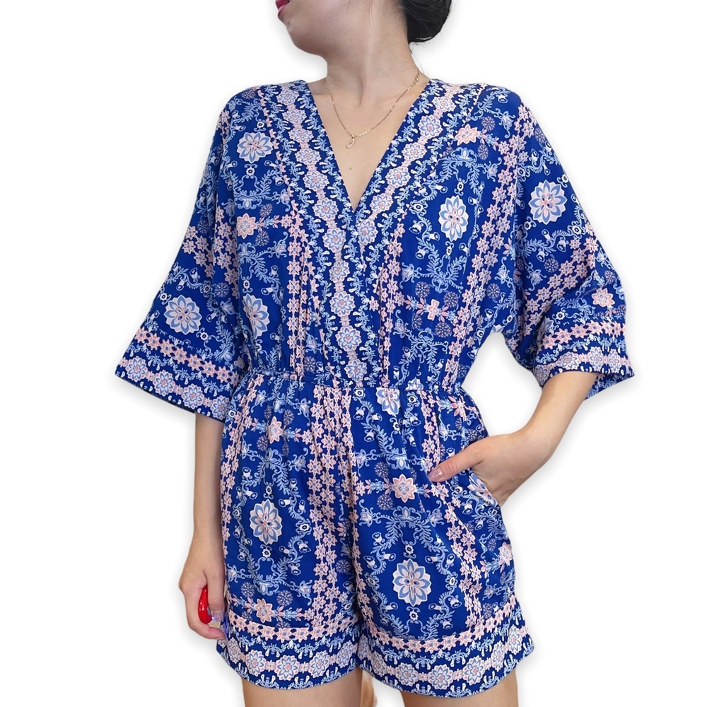 Boho Floral Print Flared Sleeve Romper Size S